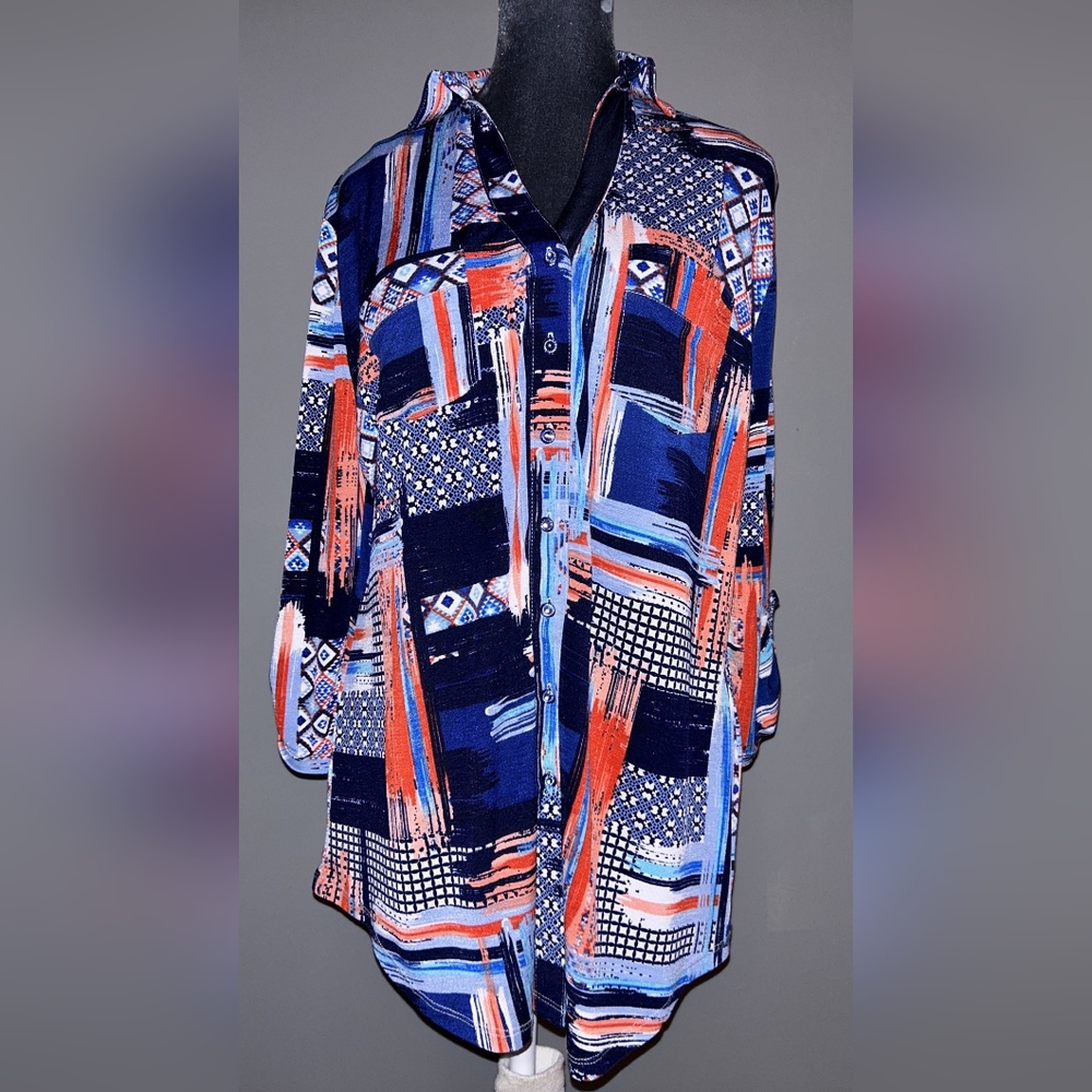Venini Abstract Contemporary Button Up Shirt Size Large
